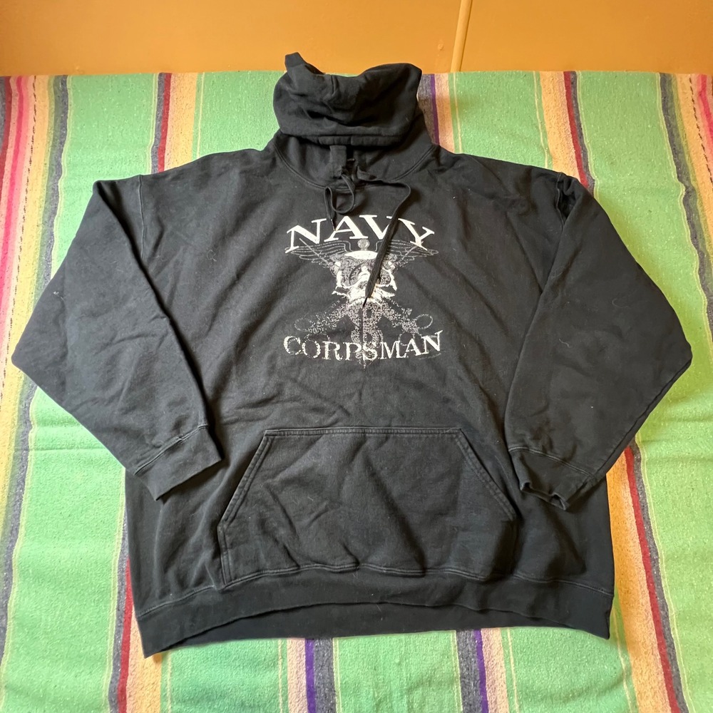 Skater Mens 2XL Black Navy Corpsman Graphic Military Sweatshirt